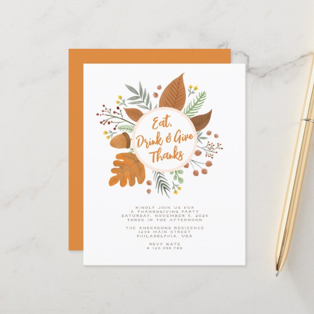 Papier Mangez Boire et donnez Merci Thanksgiving Wreath P (Devant/Arrière en situation)