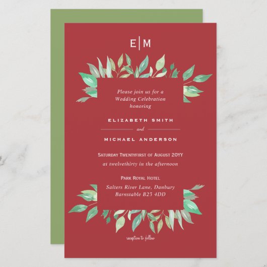 Papier Maple Red Green Magnolia Budget Mariage Inviter A9 (Devant / Derrière)