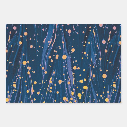 PAPIER MARBÉ BLEU ROUGE ABSTRAIT, ESPACES D'OR (Devant 2)