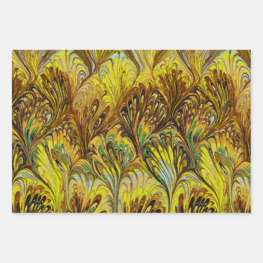 PAPIER MARBÉ, MOTIF ABSTRAIT ROUGE VERT JAUNE (Devant 2)