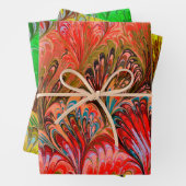 PAPIER MARBÉ, MOTIF ABSTRAIT ROUGE VERT JAUNE (En situation)