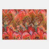 PAPIER MARBÉ, MOTIF ABSTRAIT ROUGE VERT JAUNE (Devant)