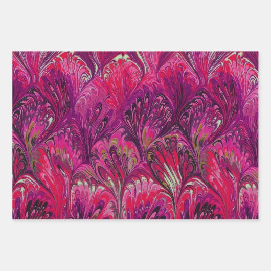 PAPIER MARBÉ, MOTIF JAUNE BLEU ROSE ABSTRAIT (Devant)