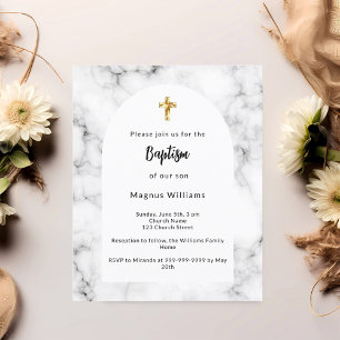 Papier Marbre arc or croix invitation baptême