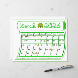 Papier March 2026 Month Green Line Fabric Font Art Paper