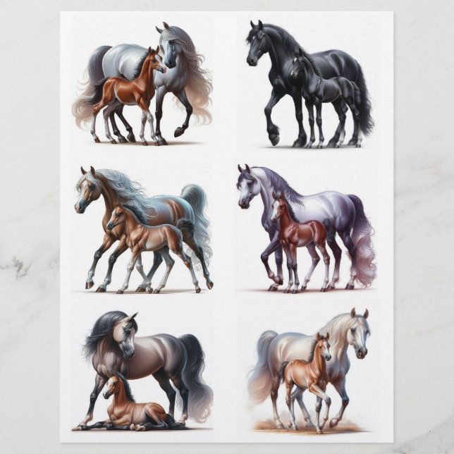 Papier Mares et poulains ・ Aquarelle Cheval Fussycut (Devant)
