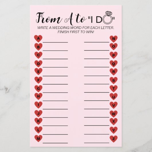 Papier Mariage A à Z Jeu - Activité Fête des mariées amus (Devant)