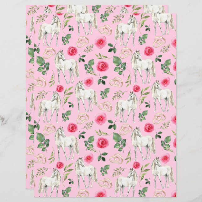 Papier Mariage à cheval en rose (Devant / Derrière)