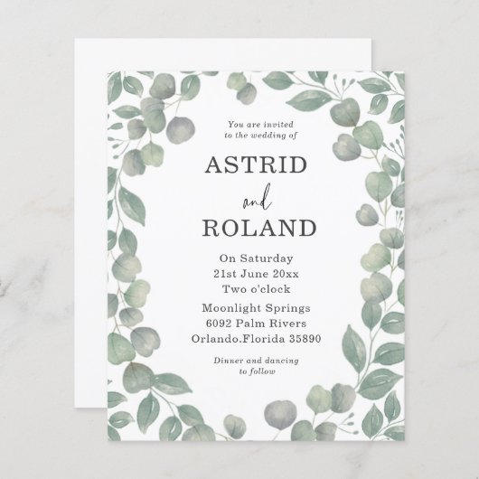 Papier Mariage à l'aquarelle eucalyptus rustique de budge (Devant / Derrière)