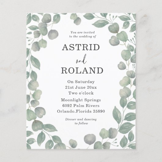 Papier Mariage à l'aquarelle eucalyptus rustique de budge (Devant)