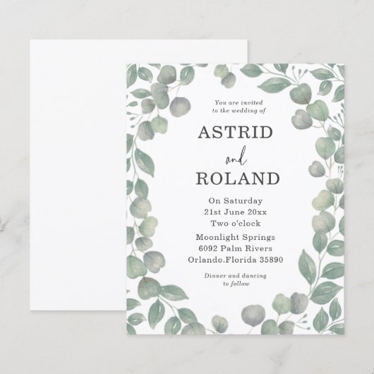 Papier Mariage à l'aquarelle eucalyptus rustique et écono (Devant / Derrière)