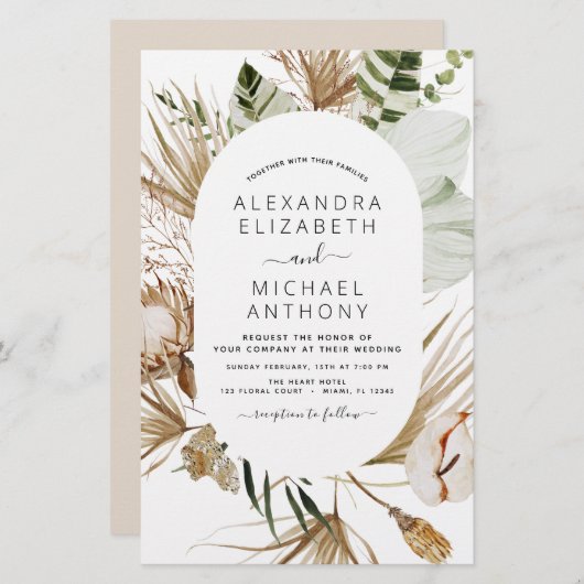 Papier Mariage à l'herbe de Pampas Budget Bohème Eucalypt (Devant / Derrière)