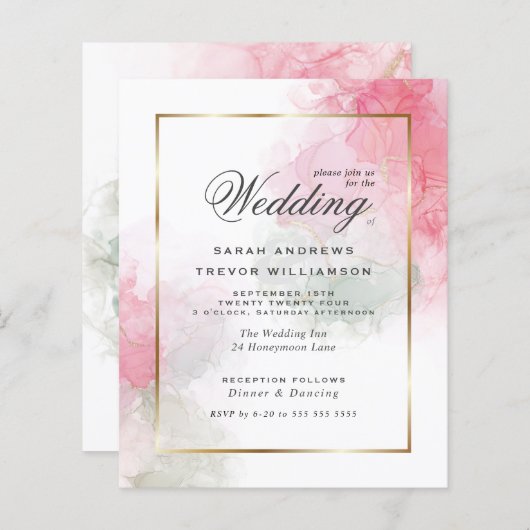 Papier Mariage à petit budget Rose sauge Rose rose encre  (Devant / Derrière)