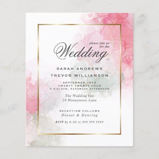 Papier Mariage à petit budget Rose sauge Rose rose encre  (Devant)