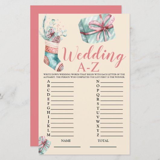 Papier Mariage A-Z Christmas Stocking Bridal Game (Devant / Derrière)