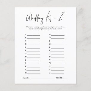 Papier Mariage A-Z Jeu de Baby Shower