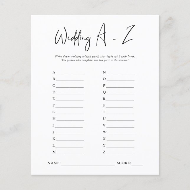 Papier Mariage A-Z | Jeu de Baby Shower (Devant)