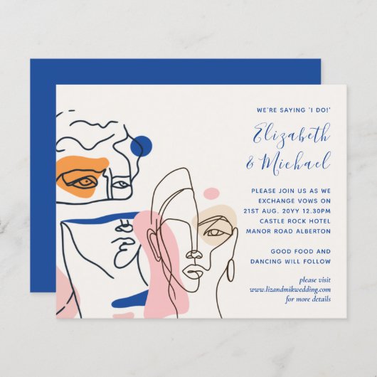 Papier Mariage Abstrait de corail bleu moderne (Devant / Derrière)