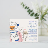 Papier Mariage Abstrait de corail bleu moderne (Debout devant)