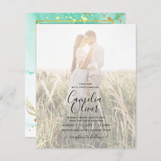 Papier Mariage Abstrait Mint Green Gold Alcohol Enk (Devant / Derrière)