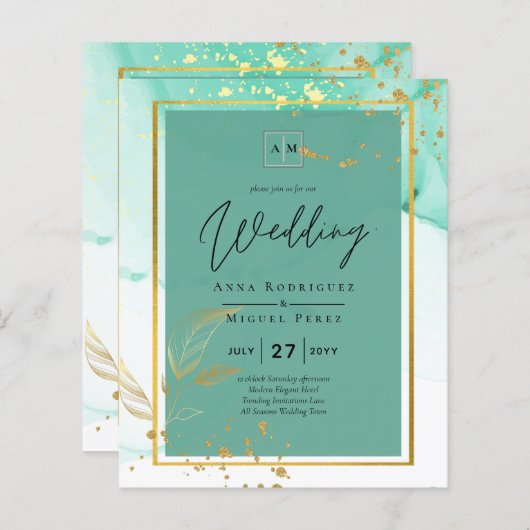 Papier Mariage Abstrait Mint Green Gold Alcohol Enk (Devant / Derrière)