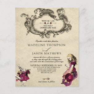 Papier MARIAGE Alice au Pays des Merveilles Bourgogne Or 