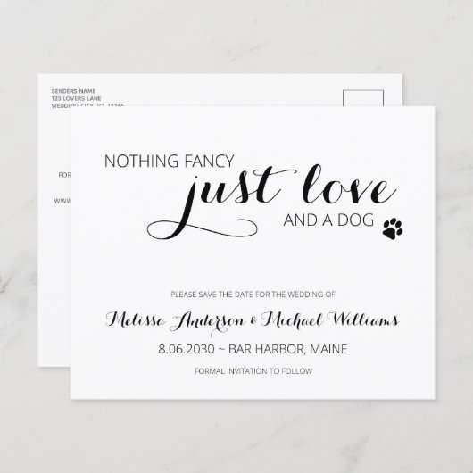 Papier Mariage Animaux De Compagnie Juste Aimer Budget Ch (Devant / Derrière)