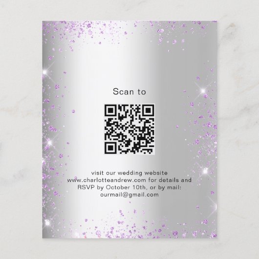 Papier Mariage argent lavande QR RSVP invitation budgétai (Dos)