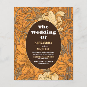 Papier Mariage Art Nouveau Floral Orange Budget Brûlé