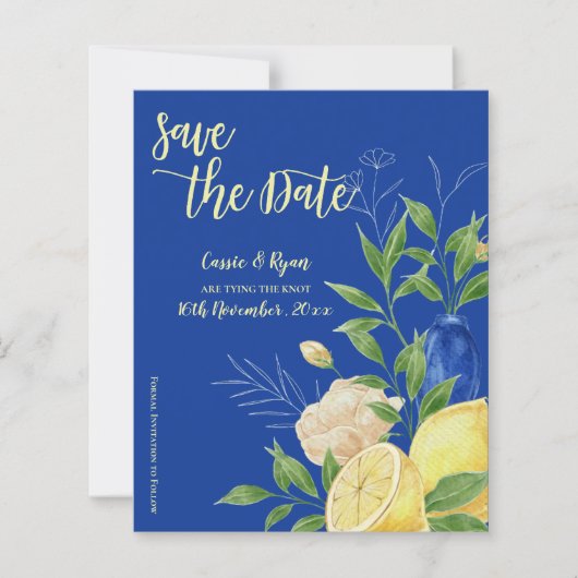 Papier Mariage au citron bleu méditerranéen Sauvez la dat (Devant)