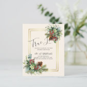 Papier Mariage Baies Rouges Hiver Cônes de Pin (Debout devant)