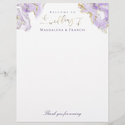 Papier mariage bienvenue lavande en marbre (Devant)