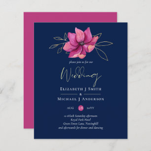 Papier Mariage bleu de la Marine rose Fuchsia Invite BUDG