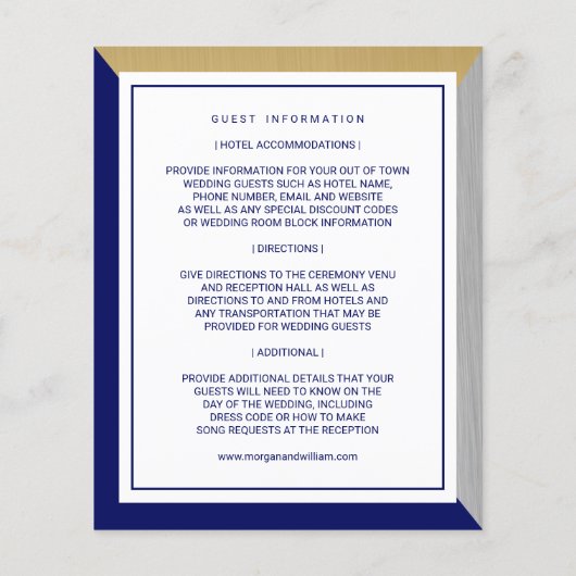 Papier Mariage bleu marine Informations d'invité Minimali (Dos)