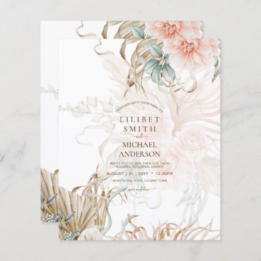 Papier Mariage Bohème Herbe de Pampas Fleur de Sauge de C (Devant / Derrière)