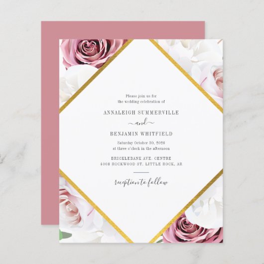 Papier Mariage botanique géométrique rose gold Budget (Devant / Derrière)