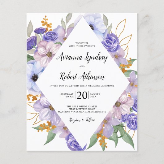 Papier Mariage botanique rustique de fleurs violettes bud (Devant)