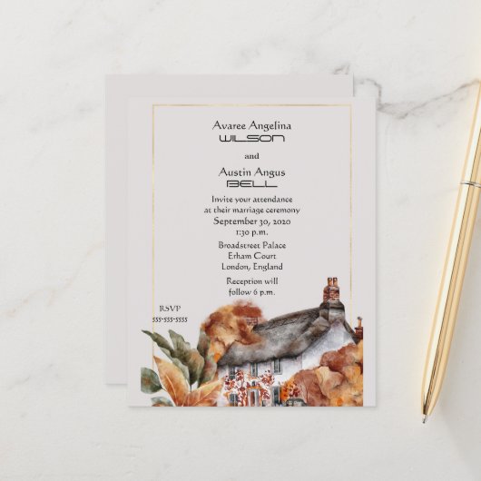 Papier Mariage britannique sur le toit de chaume (Devant/Arrière en situation)