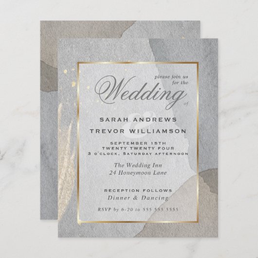 Papier Mariage Budget Abstrait Pewter Wabi Sabi Invitati (Devant / Derrière)