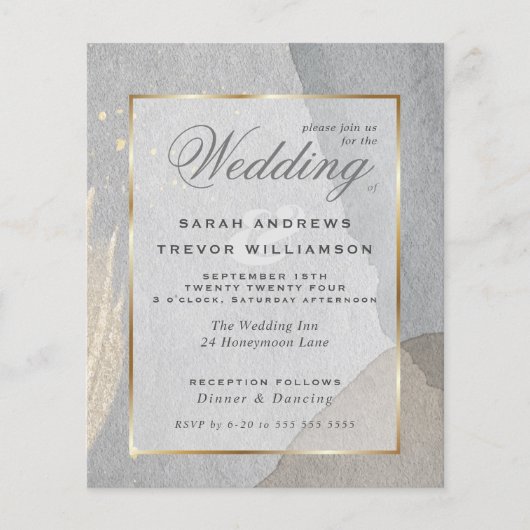 Papier Mariage Budget Abstrait Pewter Wabi Sabi Invitati (Devant)