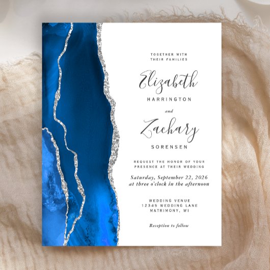 Papier Mariage Budget Agate Bleu Royal Argent