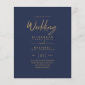 Papier Mariage budget bleu moderne or invite (Devant)