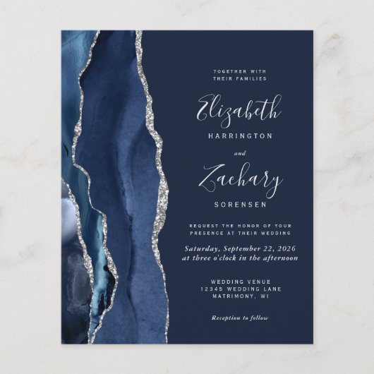 Papier Mariage Budget Bleu Nuit Agate Argent (Devant)