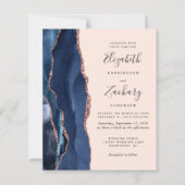 Papier Mariage Budget Bleu Nuit Rose Doré Agate Blush (Devant)