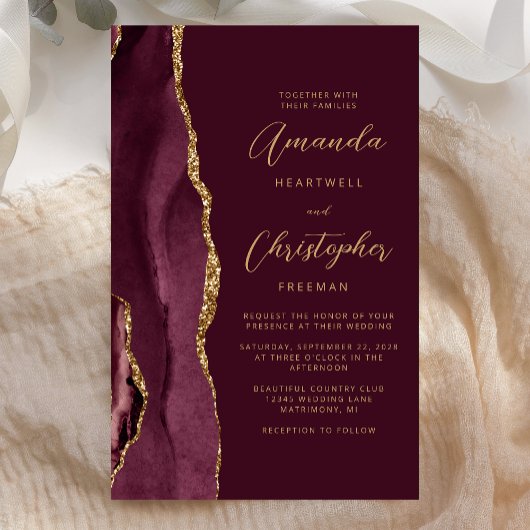 Papier Mariage Budget Bourgogne Agate Or