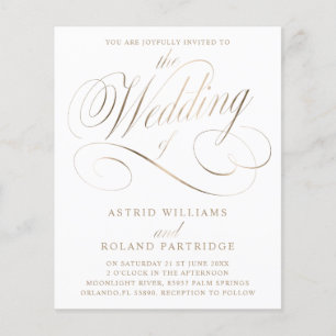 Papier Mariage Budget Classique Script Blanc & Or