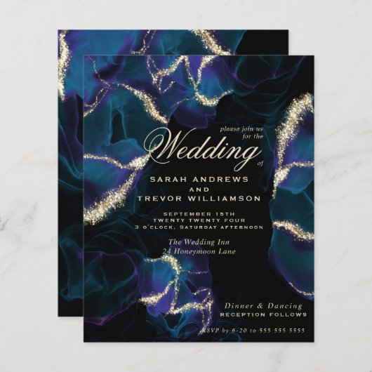 Papier Mariage Budget Cobalt Blue Purple Encre d'alcool p (Devant / Derrière)