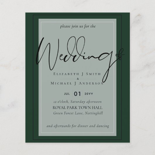 Papier MARIAGE BUDGET Couleurs Vert Sage Olive Invitation (Devant)