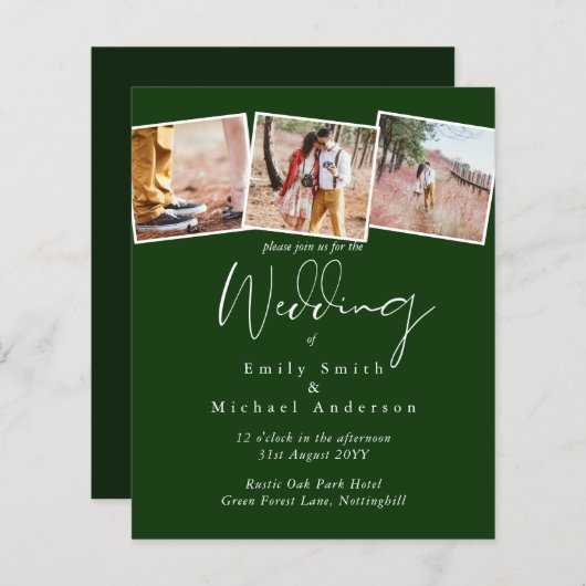 Papier MARIAGE BUDGET Couleurs Vert Sage Olive Invitation (Devant / Derrière)