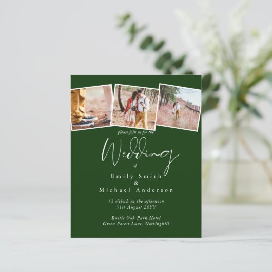Papier MARIAGE BUDGET Couleurs Vert Sage Olive Invitation (Debout devant)